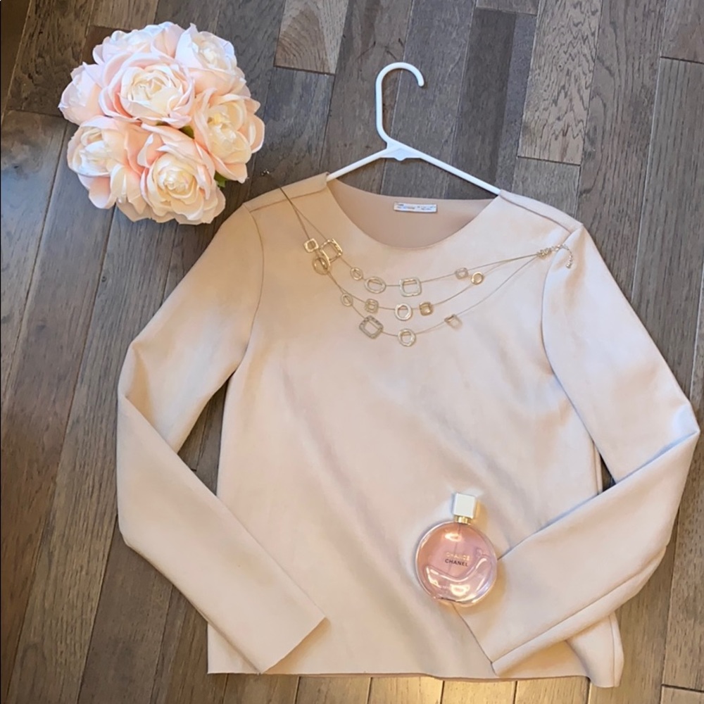 Zara Basic Faux suede long-sleeve dress top